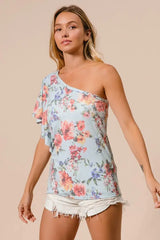 BiBi Floral Printed Jersey Knit Ruffle Sleeve Top - Trendsi - Flyclothing LLC
