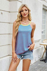 Contrast Striped Round Neck Cami - Trendsi - Flyclothing LLC