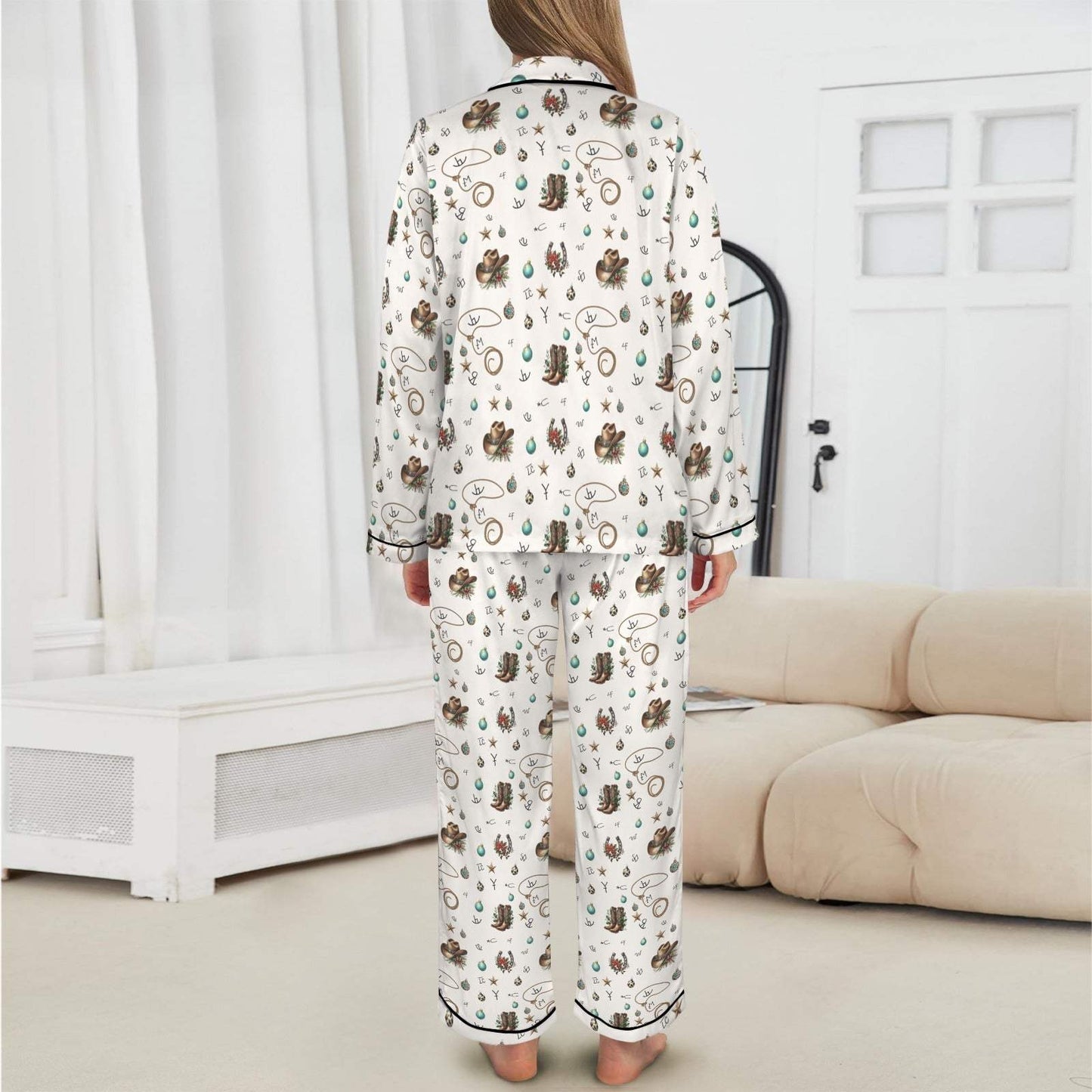 Baha Ranch Boots and Brands Western Christmas Long Satin Pajamas - Baha Ranch Western Wear - Flyclothing LLC