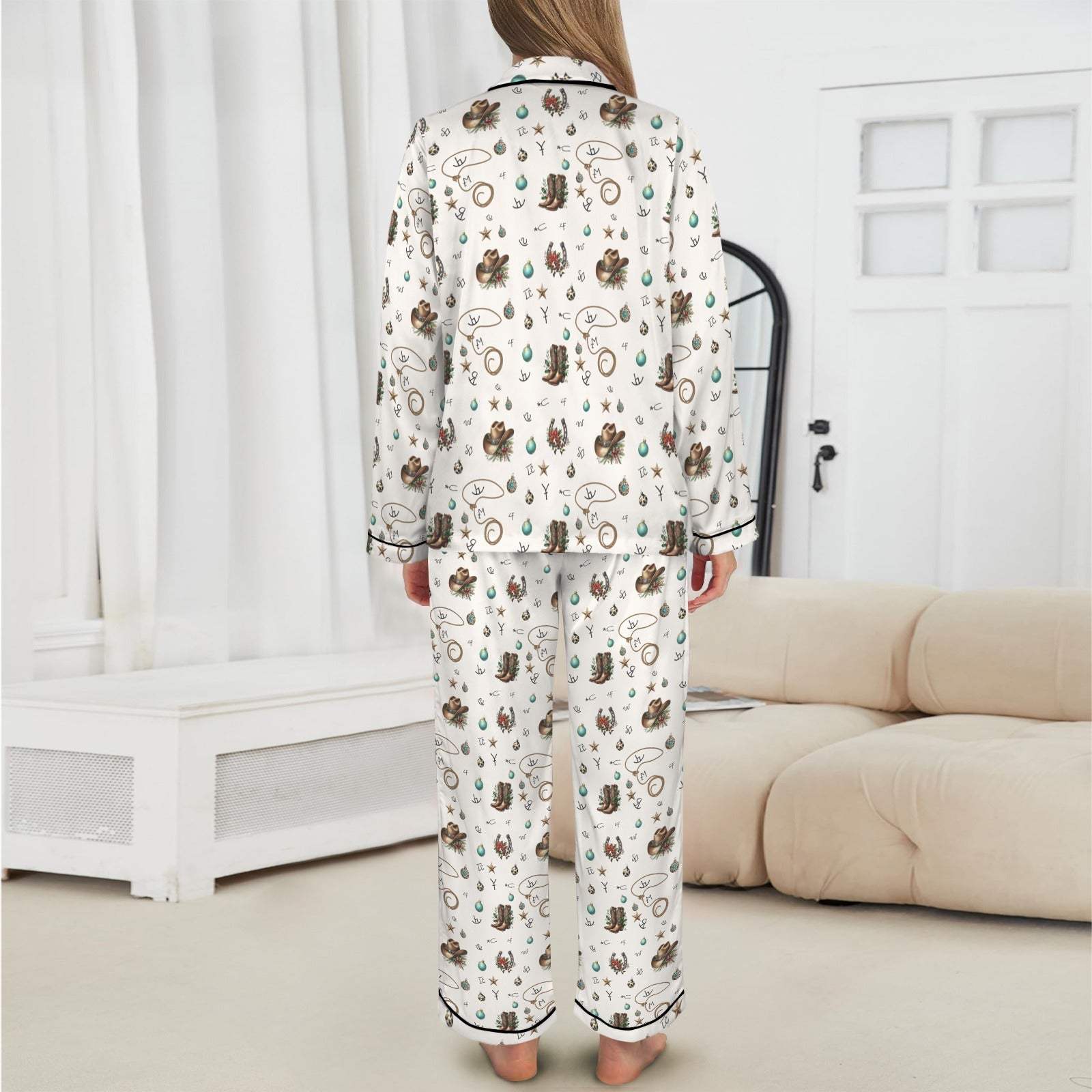 Baha Ranch Boots and Brands Western Christmas Long Satin Pajamas - Baha Ranch Western Wear - Flyclothing LLC