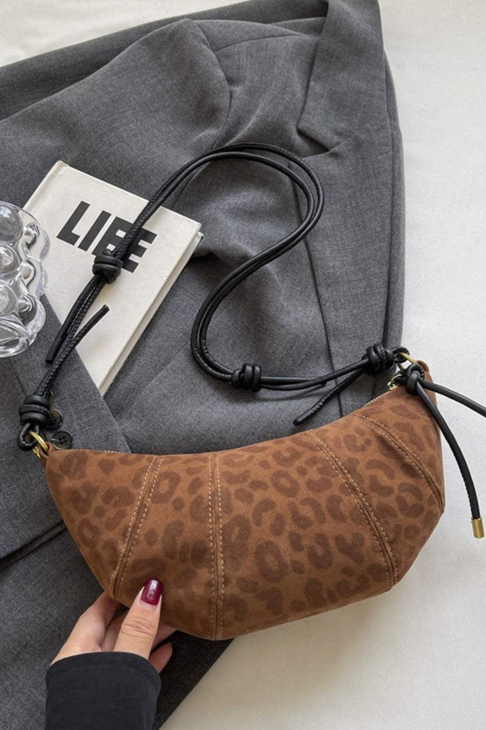 PU Leather Strap Suede Shoulder Bag - Trendsi - Flyclothing LLC