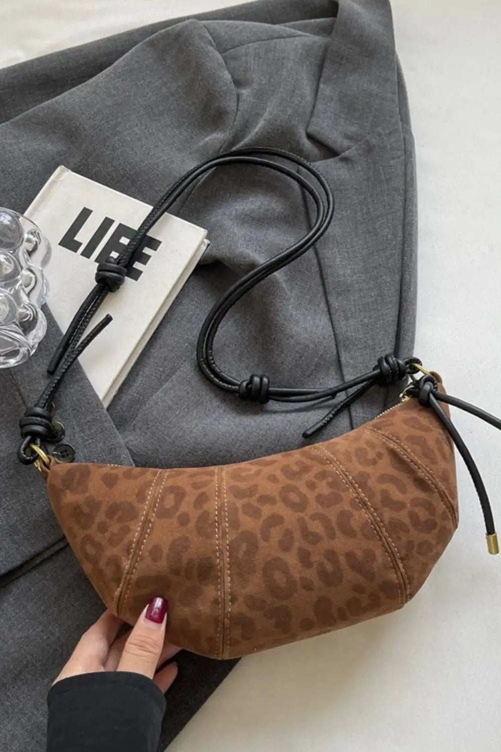 PU Leather Strap Suede Shoulder Bag - Trendsi - Flyclothing LLC