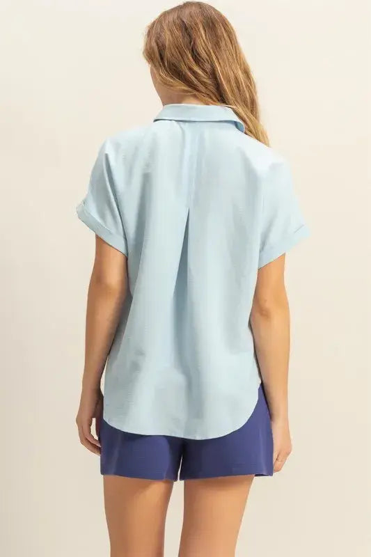 HYFVE Button Down Collared Neck Short Sleeve Shirt - Trendsi - Flyclothing LLC