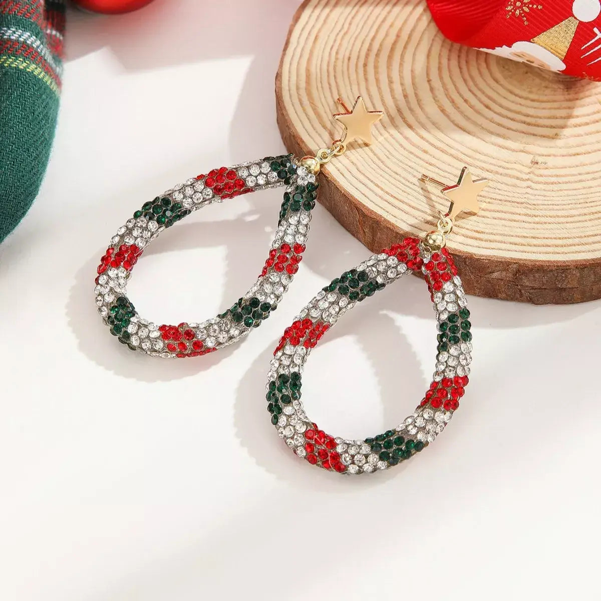 Christmas Rhinestone Teardrop Earrings - Trendsi - Flyclothing LLC
