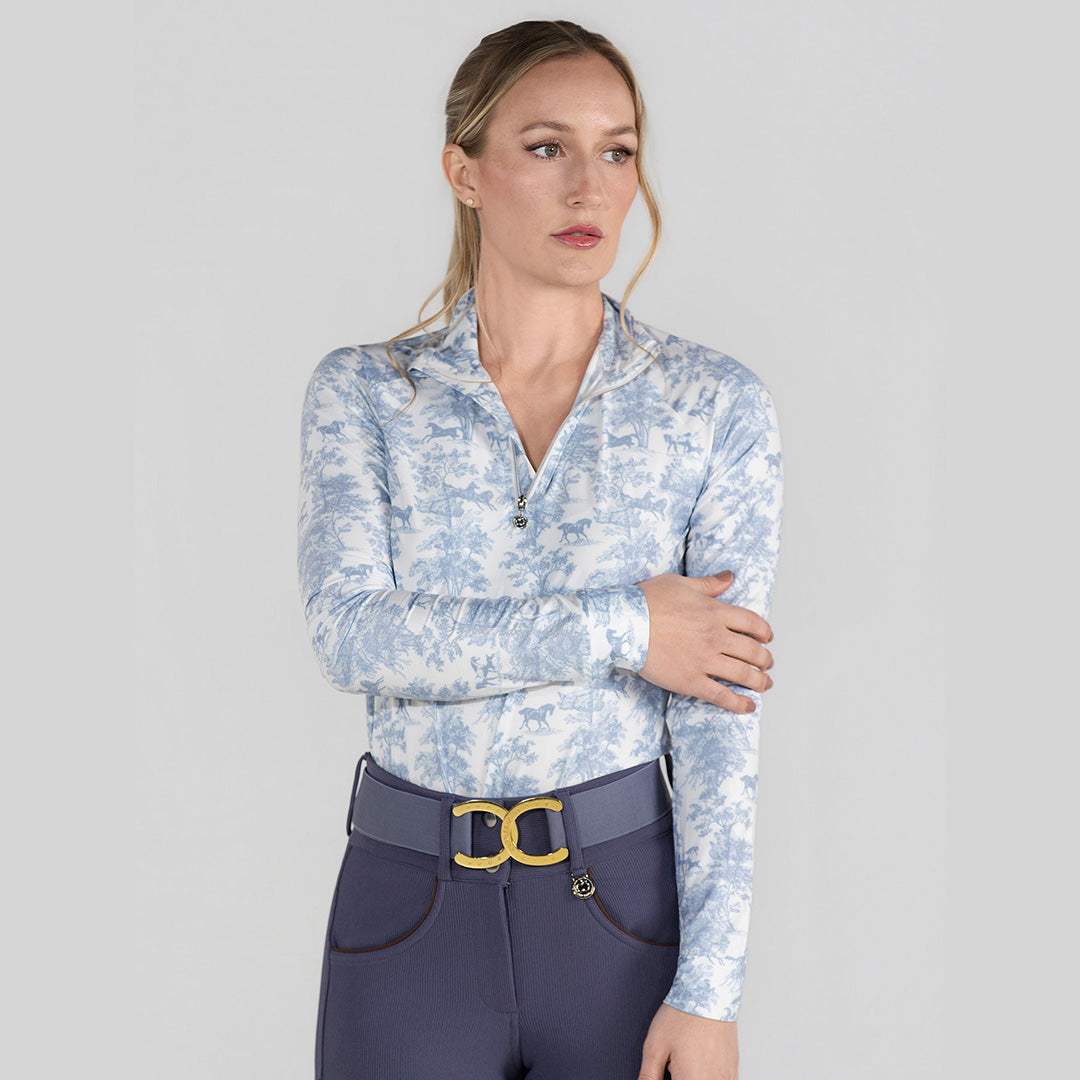 Dapplebay Equestrian Toile 1/4 Zip LS Riding Top-Moonrise - Breeches.com - Flyclothing LLC