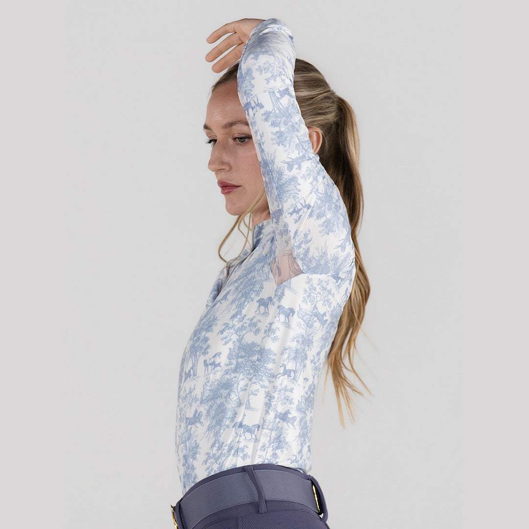 Dapplebay Equestrian Toile 1/4 Zip LS Riding Top-Moonrise - Breeches.com - Flyclothing LLC