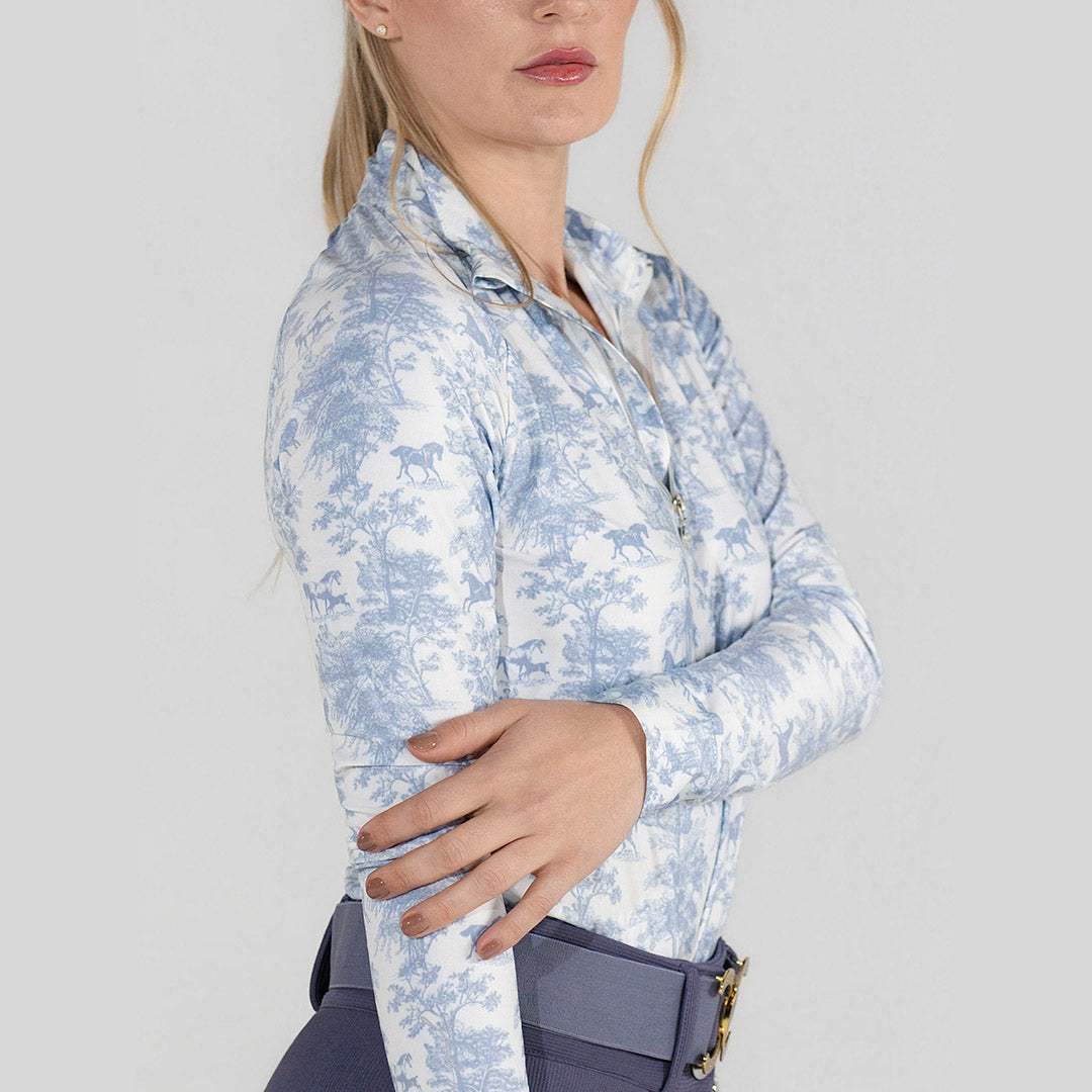 Dapplebay Equestrian Toile 1/4 Zip LS Riding Top-Moonrise - Breeches.com - Flyclothing LLC