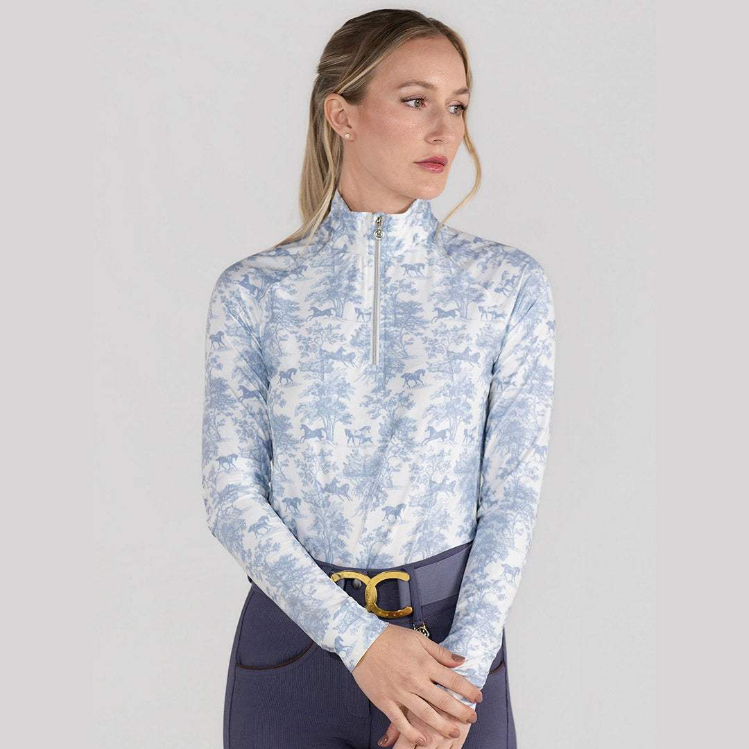 Dapplebay Equestrian Toile 1/4 Zip LS Riding Top-Moonrise - Breeches.com - Flyclothing LLC