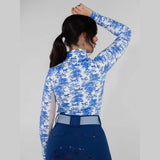 Dapplebay Equestrian Toile 1/4 Zip Light Riding Top - Long Sleeve-Blue/White - Breeches.com - Flyclothing LLC