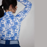 Dapplebay Equestrian Toile 1/4 Zip Light Riding Top - Long Sleeve-Blue/White - Breeches.com - Flyclothing LLC