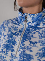 Dapplebay Equestrian Toile 1/4 Zip Light Riding Top - Short Sleeve-Blue/White - Breeches.com - Flyclothing LLC
