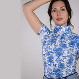 Dapplebay Equestrian Toile 1/4 Zip Light Riding Top - Short Sleeve-Blue/White - Breeches.com - Flyclothing LLC