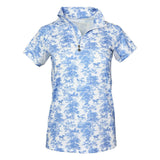 Dapplebay Equestrian Toile 1/4 Zip Light Riding Top - Short Sleeve-Blue/White - Breeches.com - Flyclothing LLC