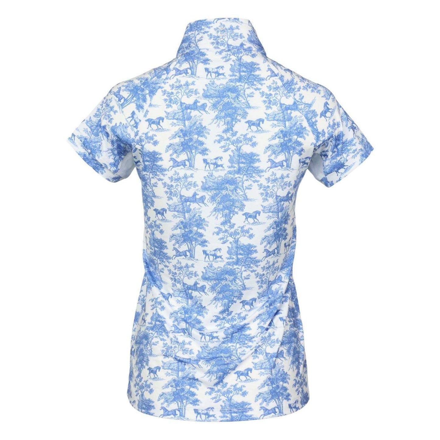 Dapplebay Equestrian Toile 1/4 Zip Light Riding Top - Short Sleeve-Blue/White - Breeches.com - Flyclothing LLC