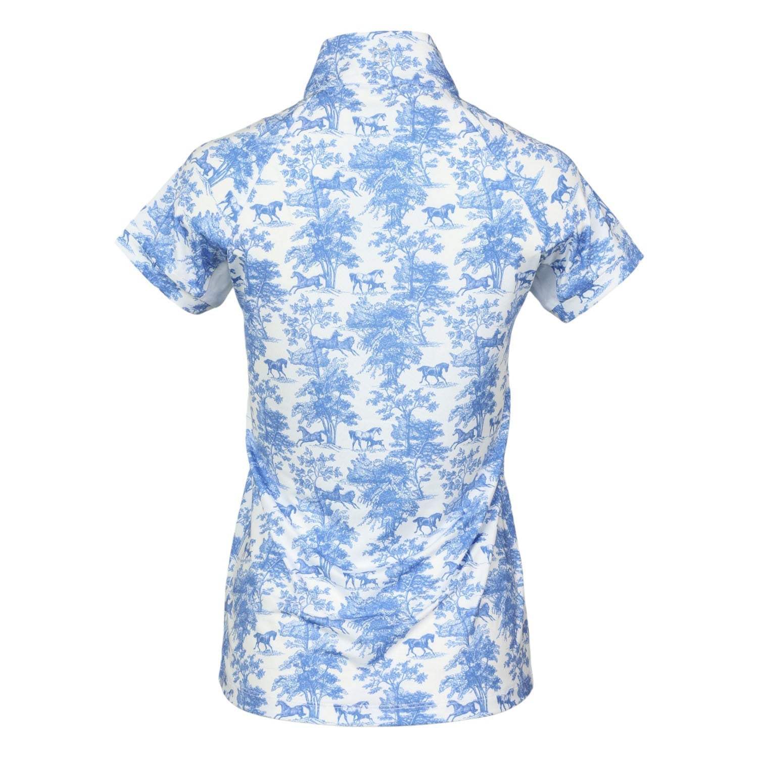 Dapplebay Equestrian Toile 1/4 Zip Light Riding Top - Short Sleeve-Blue/White - Breeches.com - Flyclothing LLC