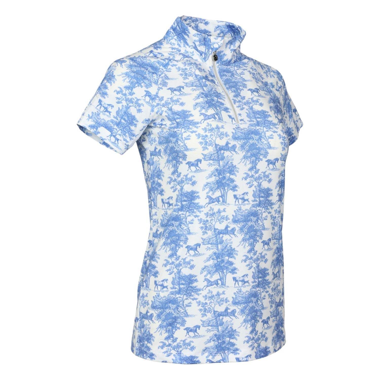 Dapplebay Equestrian Toile 1/4 Zip Light Riding Top - Short Sleeve-Blue/White - Breeches.com - Flyclothing LLC