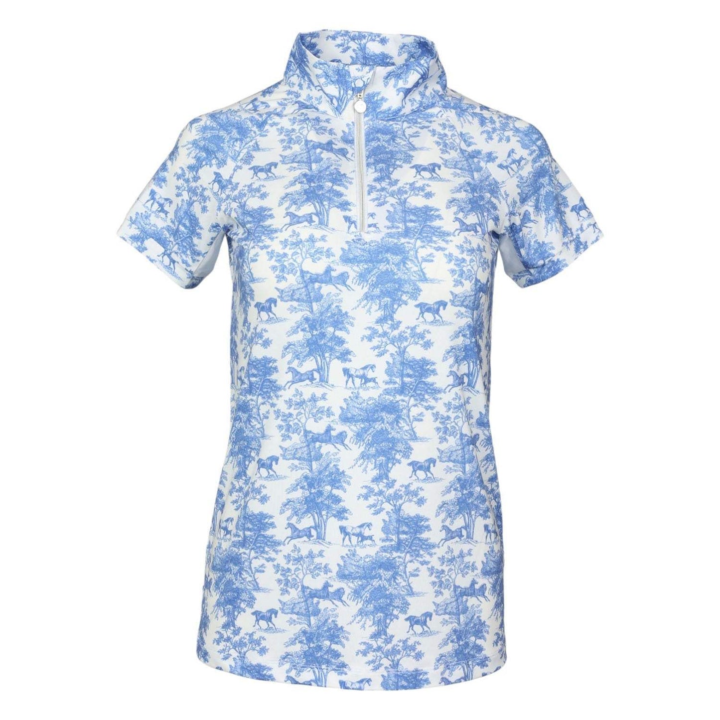 Dapplebay Equestrian Toile 1/4 Zip Light Riding Top - Short Sleeve-Blue/White - Breeches.com - Flyclothing LLC