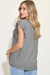 Basic Bae Full Size Bamboo Notched Ruffled Short Sleeve T-Shirt - ShopBasicbae - Flyclothing LLC