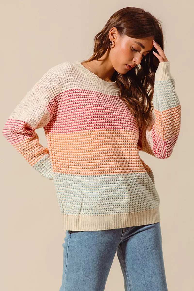 SO ME Multi Color Block Long Sleeve Sweater - Trendsi - Flyclothing LLC