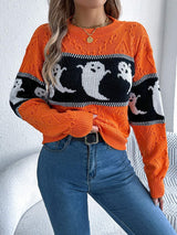 Ghost Round Neck Long Sleeve Sweater - Trendsi - Flyclothing LLC
