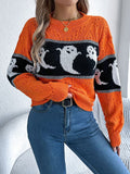 Ghost Round Neck Long Sleeve Sweater - Trendsi