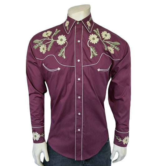 Rockmount Ranch Ware Men's Vintage Burgundy Floral Embroidered Western Shirt - Rockmount Clothing - Flyclothing LLC