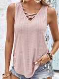 Eyelet Wide Strap Tank - Trendsi