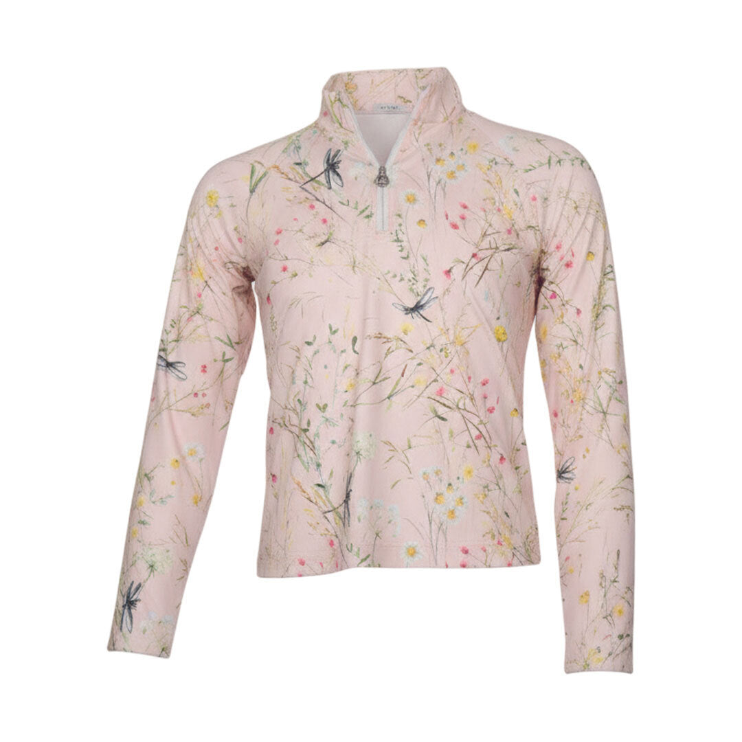 Dapplebay Kids Dragonfly Meadow 1/4 Zip LS Riding Top-Light Pink