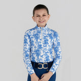 Dapplebay Kids Blue Equestrian Toile 1/4 Zip - Long Sleeve