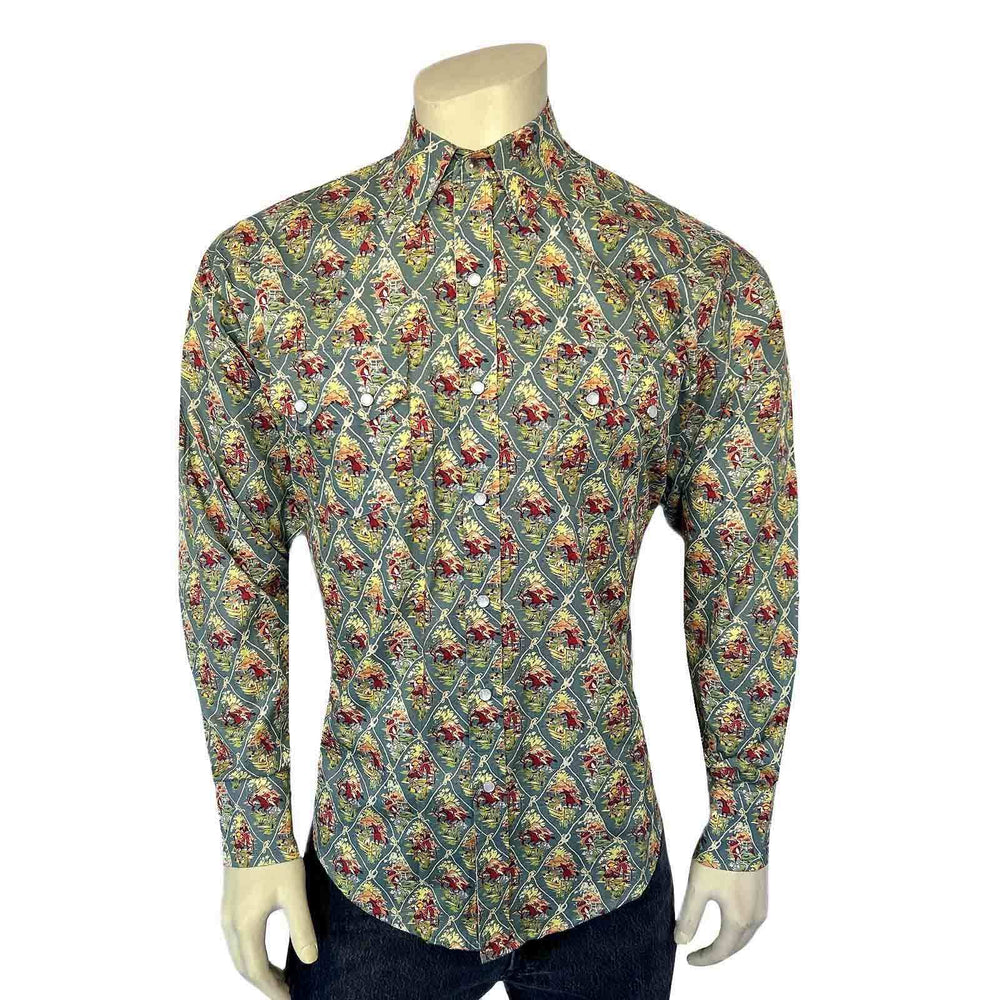 Rockmount Ranch Ware Menâs Riders Blue Print Western Shirt - Rockmount Clothing - Flyclothing LLC