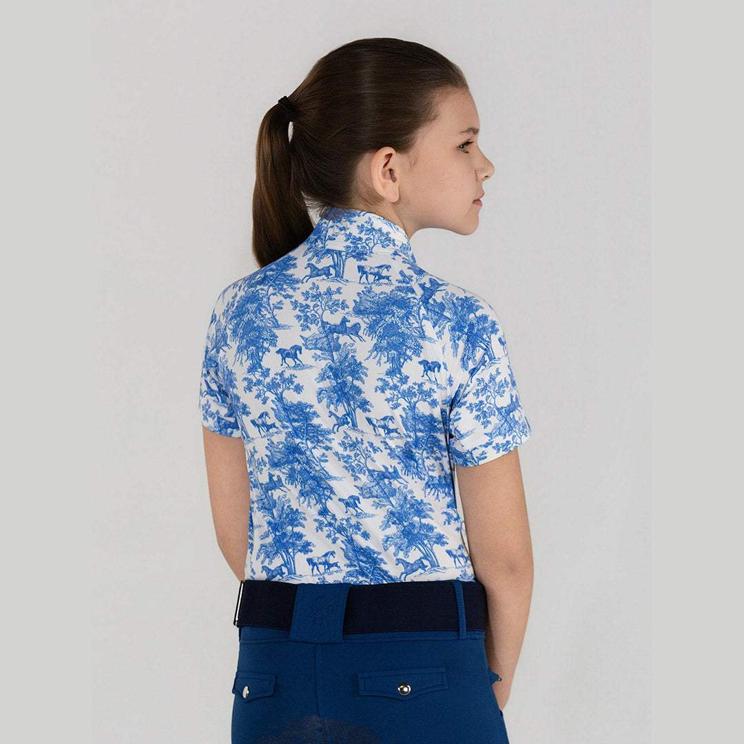 Dapplebay Kids Blue Equestrian Toile 1/4 Zip - Short Sleeve - Breeches.com - Flyclothing LLC