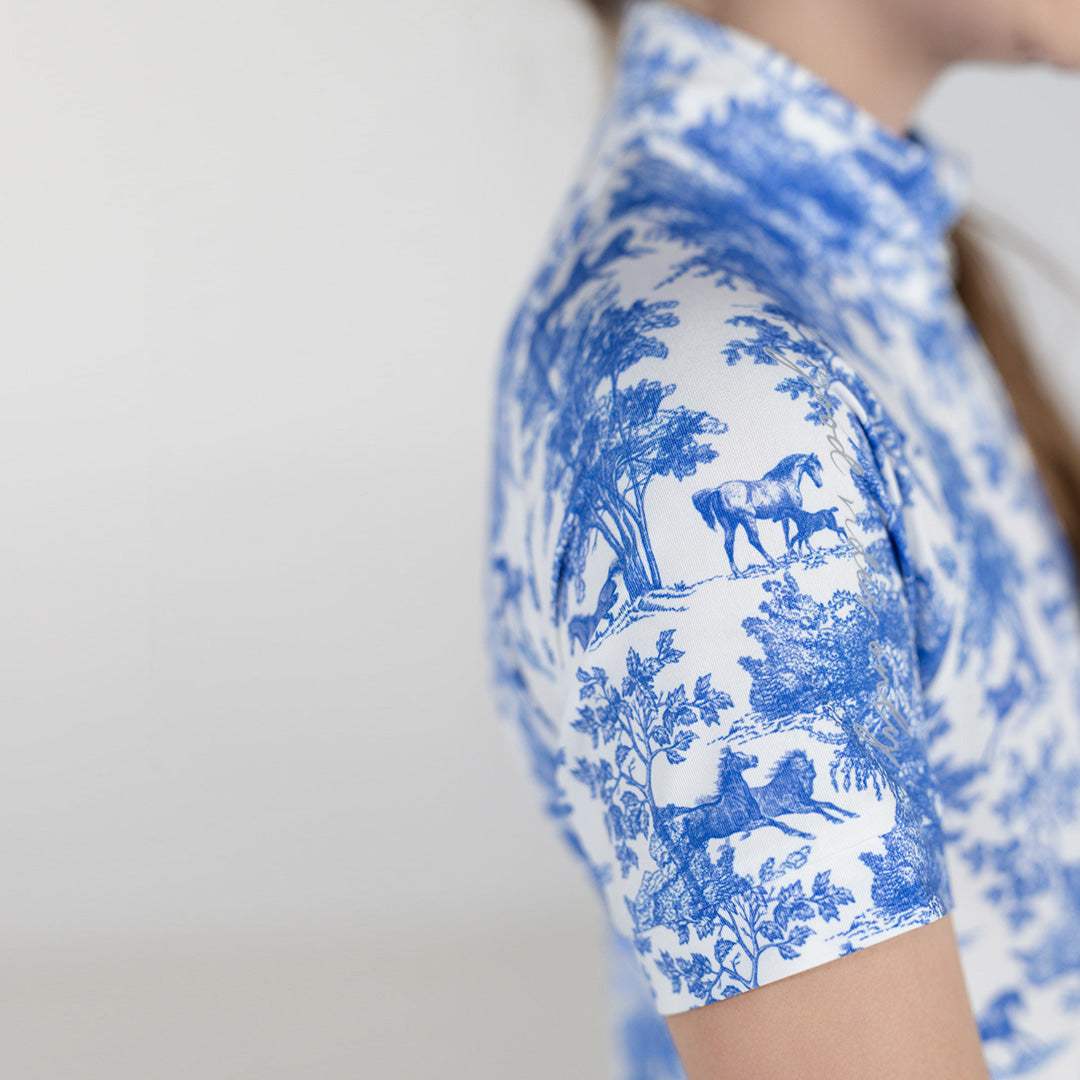 Dapplebay Kids Blue Equestrian Toile 1/4 Zip - Short Sleeve - Breeches.com - Flyclothing LLC