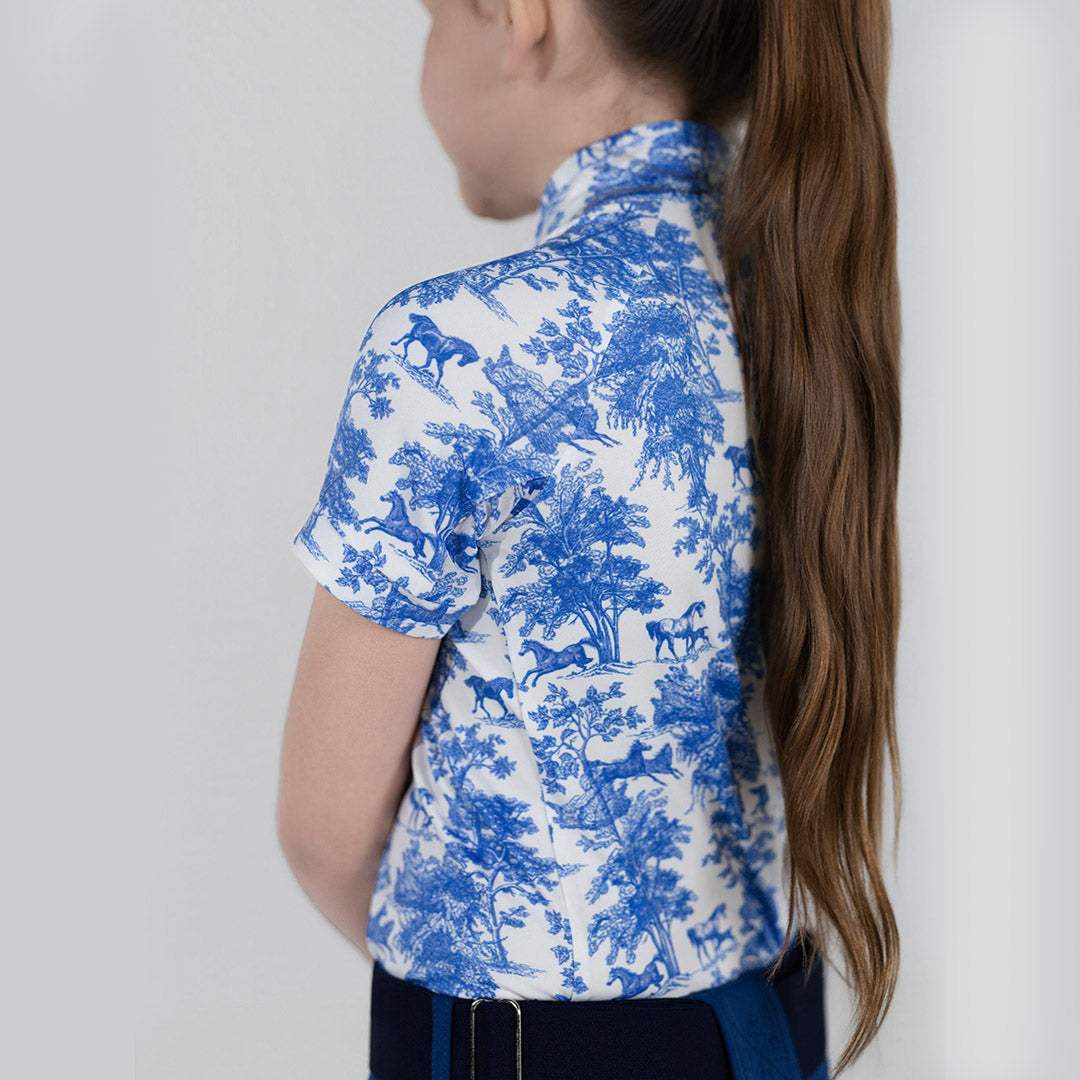Dapplebay Kids Blue Equestrian Toile 1/4 Zip - Short Sleeve - Breeches.com - Flyclothing LLC