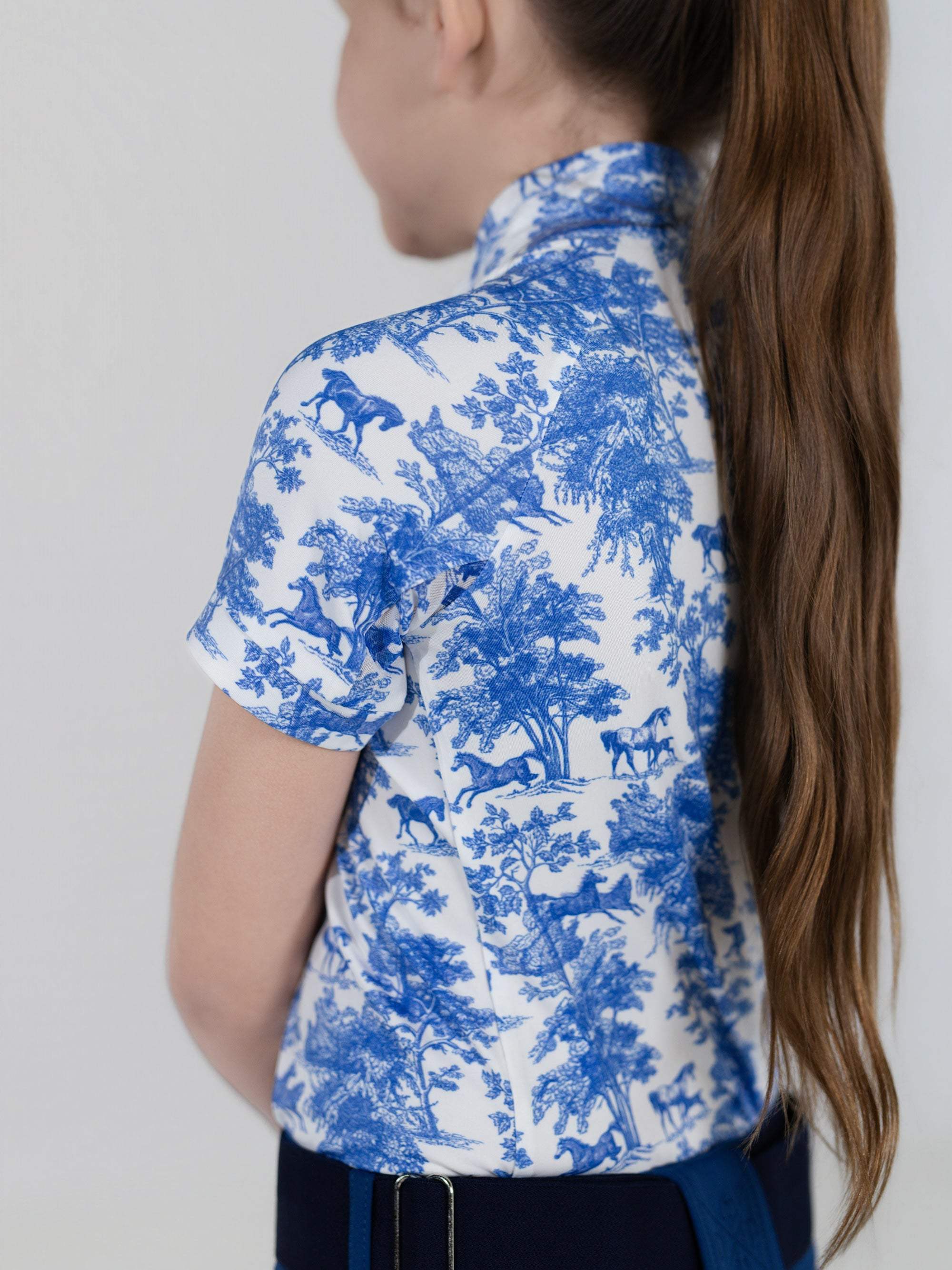 Dapplebay Kids Blue Equestrian Toile 1/4 Zip - Short Sleeve - Breeches.com - Flyclothing LLC