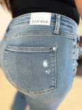 Judy Blue Full Size Mid Rise Destroyed Hem Distressed Jeans - Trendsi - Flyclothing LLC