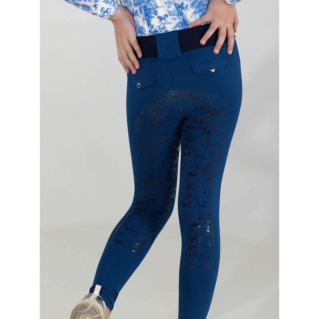 Dapplebay Kids Equestrian Toile Essential Tights-Bright Navy - Breeches.com - Flyclothing LLC