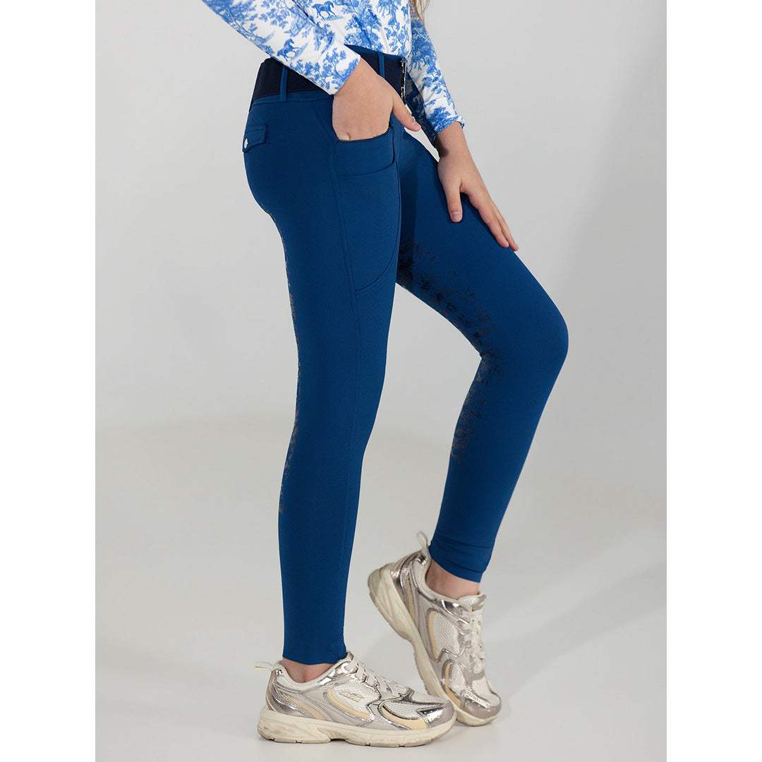 Dapplebay Kids Equestrian Toile Essential Tights-Bright Navy - Breeches.com - Flyclothing LLC
