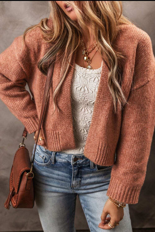 Slit Open Front Dropped Shoulder Cardigan - Trendsi - Flyclothing LLC