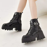 Platform Ankle Boots with Buckle and Studded Detail - Trendsi - Flyclothing LLC