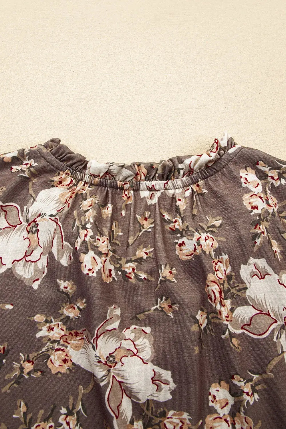 Floral Print Tassel Tie Split Neck Short Sleeve Blouse - Trendsi - Flyclothing LLC