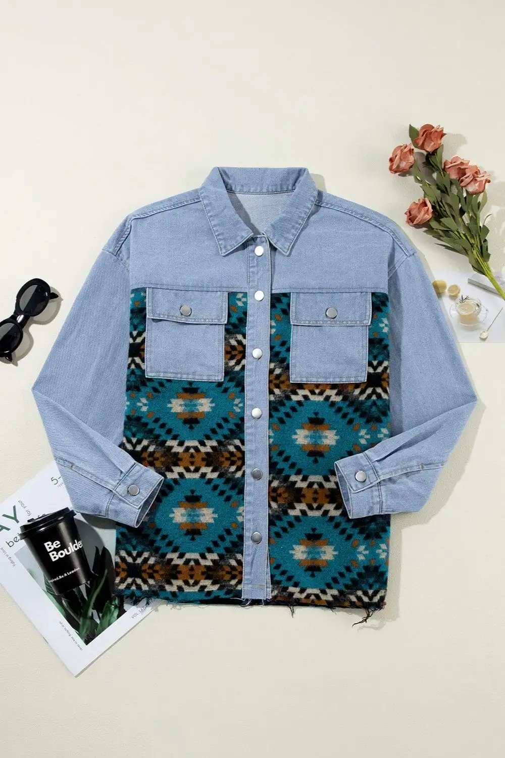Pocketed Button Up Long Sleeve Denim Jacket - Trendsi - Flyclothing LLC
