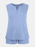 Full Size Waffle-Knit Notched Top and Shorts Set - Trendsi - Flyclothing LLC