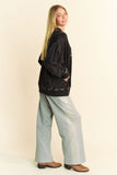 Davi & Dani Stud Star Patch Acid Washed Sweatshirt - Trendsi