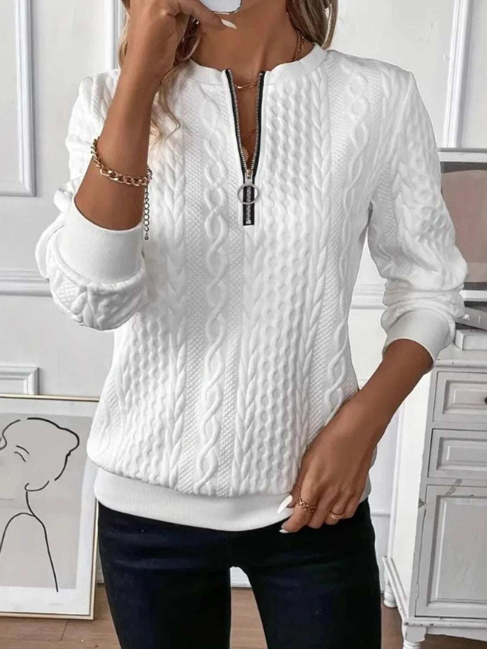 Texture Half Zip Long Sleeve Sweatshirt - Trendsi - Flyclothing LLC
