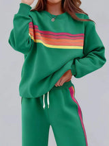 Striped Round Neck Sweatshirt and Pants Set - Trendsi - Flyclothing LLC