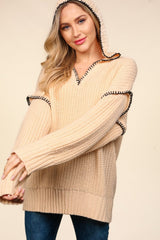 Haptics Contrast Stitching Long Sleeve Hooded Sweater - Trendsi