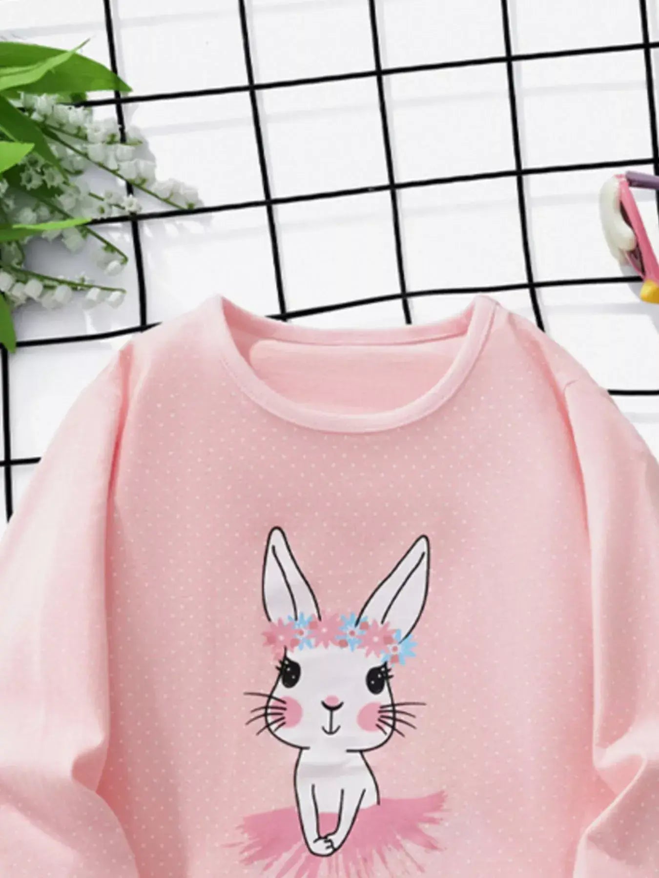 Children's Bunny Ballerina Graphic Long Sleeve T-Shirt - Trendsi - Flyclothing LLC