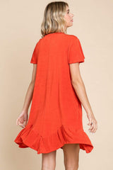 Culture Code Full Size Short Sleeve Ruffled Asymmetric Hem Dress - Trendsi - Flyclothing LLC