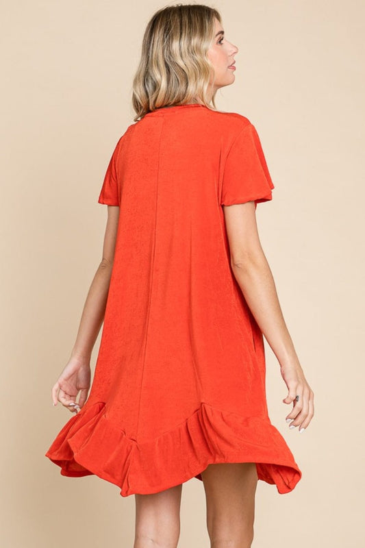 Culture Code Full Size Short Sleeve Ruffled Asymmetric Hem Dress - Trendsi
