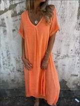 Full Size V-Neck Short Sleeve Midi Dress Plus Size - Trendsi - Flyclothing LLC